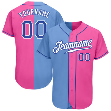 Custom Pink Royal-Light Blue Authentic Split Fashion Baseball Jersey