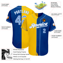 Laden Sie das Bild in den Galerie-Viewer, Custom Royal Light Blue-Yellow Authentic Split Fashion Baseball Jersey
