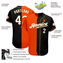 Laden Sie das Bild in den Galerie-Viewer, Custom Black White-Orange Authentic Split Fashion Baseball Jersey
