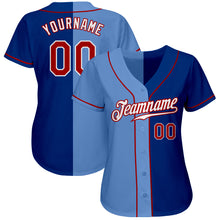 Load image into Gallery viewer, Custom Royal Red-Light Blue Authentic Split Fashion Baseball Jersey
