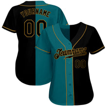 Laden Sie das Bild in den Galerie-Viewer, Custom Teal-Black Old Gold Authentic Split Fashion Baseball Jersey
