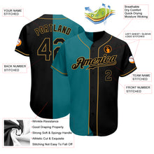 Load image into Gallery viewer, Custom Teal-Black Old Gold Authentic Split Fashion Baseball Jersey
