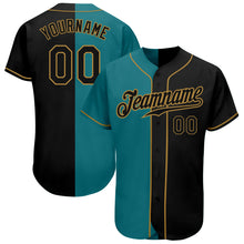 Load image into Gallery viewer, Custom Teal-Black Old Gold Authentic Split Fashion Baseball Jersey
