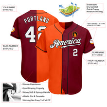 Laden Sie das Bild in den Galerie-Viewer, Custom Crimson White Orange-Black Authentic Split Fashion Baseball Jersey
