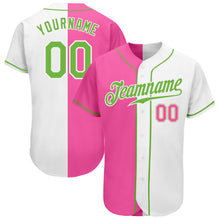 Laden Sie das Bild in den Galerie-Viewer, Custom White Neon Green-Pink Authentic Split Fashion Baseball Jersey
