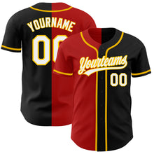 Charger l&#39;image dans la galerie, Custom Black White Red-Gold Authentic Split Fashion Baseball Jersey
