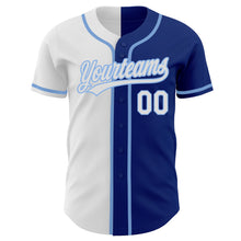 Laden Sie das Bild in den Galerie-Viewer, Custom Royal White-Light Blue Authentic Split Fashion Baseball Jersey
