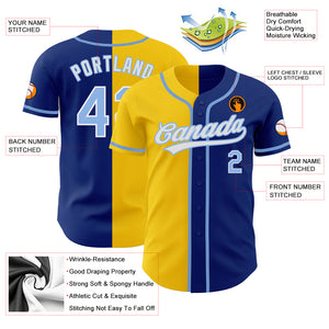 Custom Royal Light Blue-Yellow Authentic Split Fashion Baseball Jersey