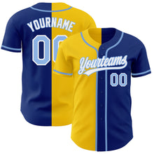 Load image into Gallery viewer, Custom Royal Light Blue-Yellow Authentic Split Fashion Baseball Jersey
