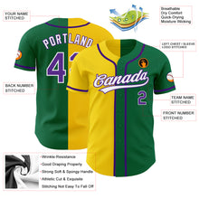 Laden Sie das Bild in den Galerie-Viewer, Custom Kelly Green Purple-Yellow Authentic Split Fashion Baseball Jersey
