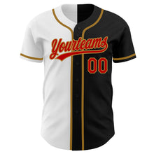 Laden Sie das Bild in den Galerie-Viewer, Custom Black Red White-Old Gold Authentic Split Fashion Baseball Jersey
