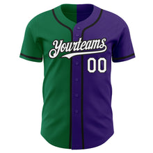 Laden Sie das Bild in den Galerie-Viewer, Custom Purple White Kelly Green-Black Authentic Split Fashion Baseball Jersey
