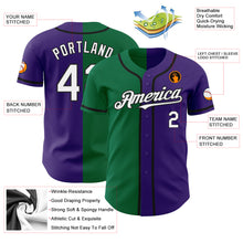 Laden Sie das Bild in den Galerie-Viewer, Custom Purple White Kelly Green-Black Authentic Split Fashion Baseball Jersey
