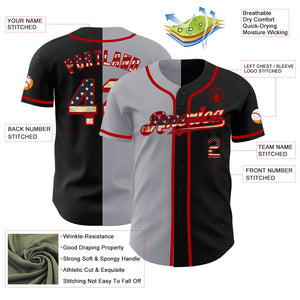 Custom Black Vintage USA Flag Gray-Red Authentic Split Fashion Baseball Jersey