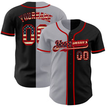 Laden Sie das Bild in den Galerie-Viewer, Custom Black Vintage USA Flag Gray-Red Authentic Split Fashion Baseball Jersey
