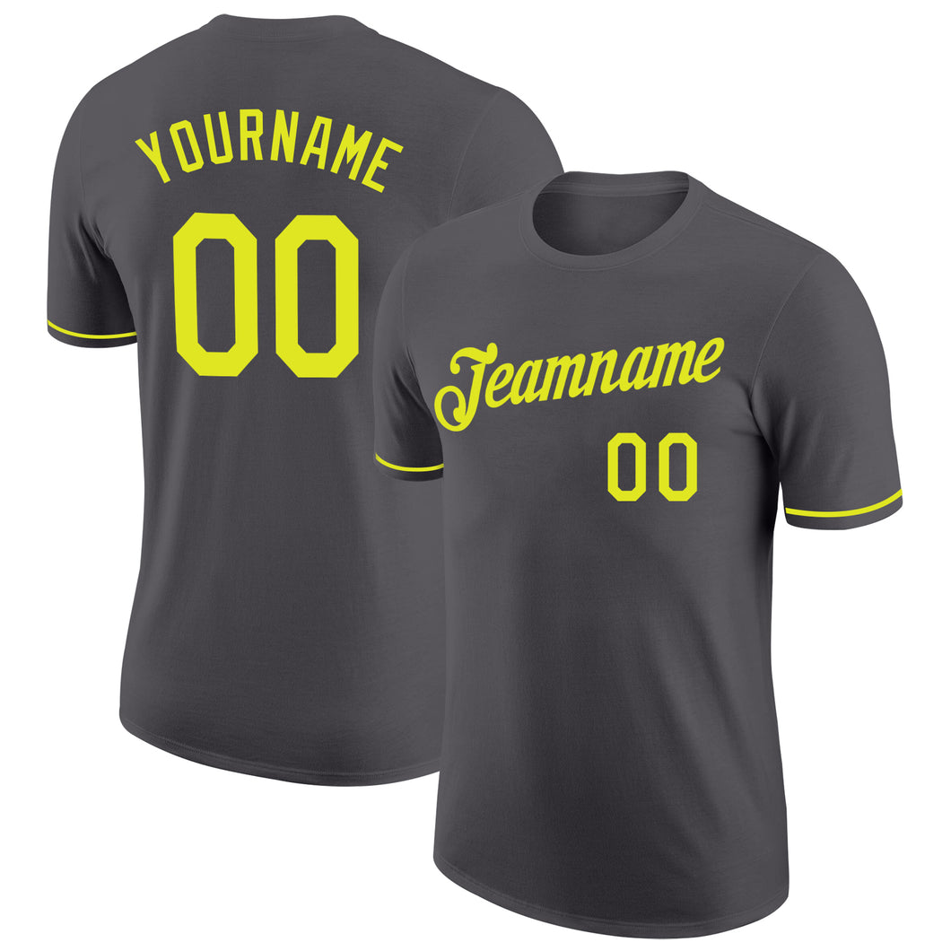 Custom Steel Gray Neon Yellow Performance T-Shirt