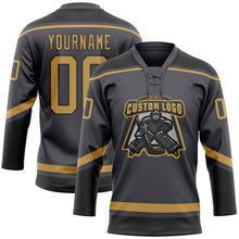 Load image into Gallery viewer, Custom Steel Gray Old Gold-Black Hockey Lace Neck Jersey
