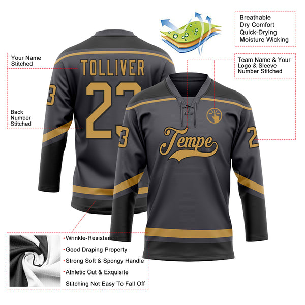 Custom Gray Brown-Gold Hockey Lace Neck Jersey Discount