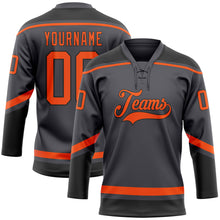 Laden Sie das Bild in den Galerie-Viewer, Custom Steel Gray Orange-Black Hockey Lace Neck Jersey
