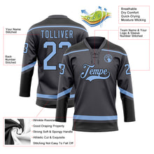 Load image into Gallery viewer, Custom Steel Gray Light Blue-Black Hockey Lace Neck Jersey
