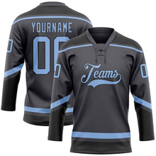 Load image into Gallery viewer, Custom Steel Gray Light Blue-Black Hockey Lace Neck Jersey
