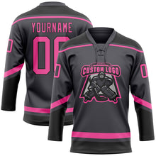 Load image into Gallery viewer, Custom Steel Gray Pink-Black Hockey Lace Neck Jersey
