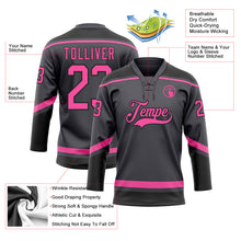 Laden Sie das Bild in den Galerie-Viewer, Custom Steel Gray Pink-Black Hockey Lace Neck Jersey
