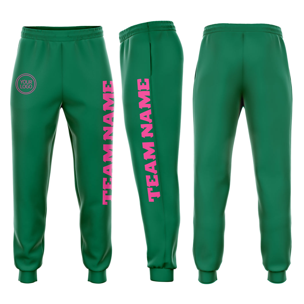 Custom Kelly Green Pink Fleece Jogger Sweatpants