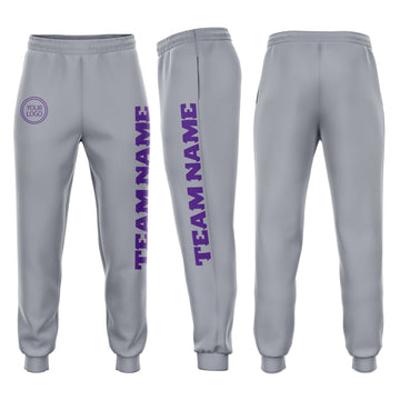 Custom Gray Purple Fleece Jogger Sweatpants
