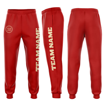 Custom Red Cream Fleece Jogger Sweatpants