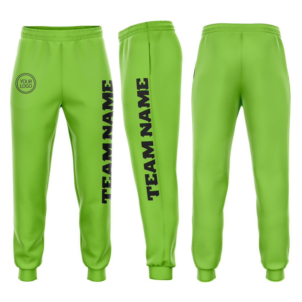Custom Neon Green Black Fleece Jogger Sweatpants