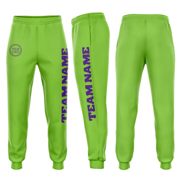 Custom Neon Green Purple Fleece Jogger Sweatpants
