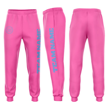 Custom Pink Light Blue Fleece Jogger Sweatpants