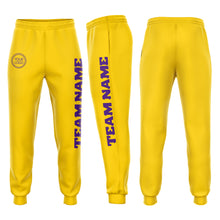 Load image into Gallery viewer, Custom Gold Purple Fleece Jogger Sweatpants
