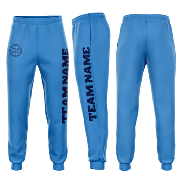Custom Powder Blue Navy Fleece Jogger Sweatpants