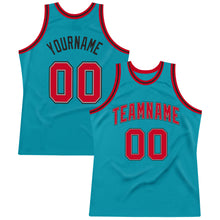 Загрузить изображение в средство просмотра галереи, Custom Teal Red-Black Authentic Throwback Basketball Jersey
