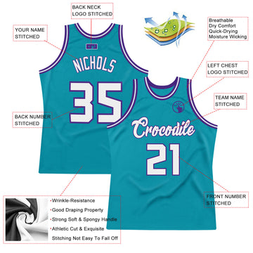 Custom Teal White-Purple Authentic Throwback Basketball Jersey