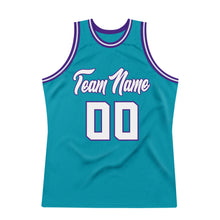 Load image into Gallery viewer, Custom Teal White-Purple Authentic Throwback Basketball Jersey
