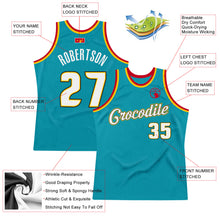 Load image into Gallery viewer, Custom Teal White-Gold Authentic Throwback Basketball Jersey
