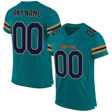 Load image into Gallery viewer, Custom Teal Navy-Old Gold Mesh Authentic Football Jersey
