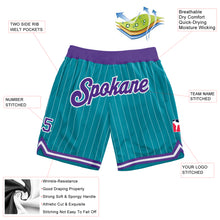 Load image into Gallery viewer, Custom Teal White Pinstripe Purple-White Authentic Basketball Shorts
