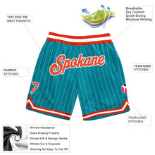 Load image into Gallery viewer, Custom Teal White Pinstripe Orange-White Authentic Basketball Shorts
