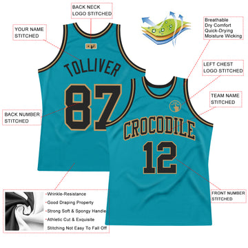 Custom Teal Black-Old Gold Authentic Throwback Basketball Jersey