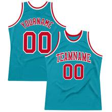 Загрузить изображение в средство просмотра галереи, Custom Teal Red-White Authentic Throwback Basketball Jersey
