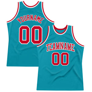 Custom Teal Red-White Authentic Throwback Basketball Jersey