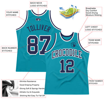 Custom Teal Navy-White Authentic Throwback Basketball Jersey