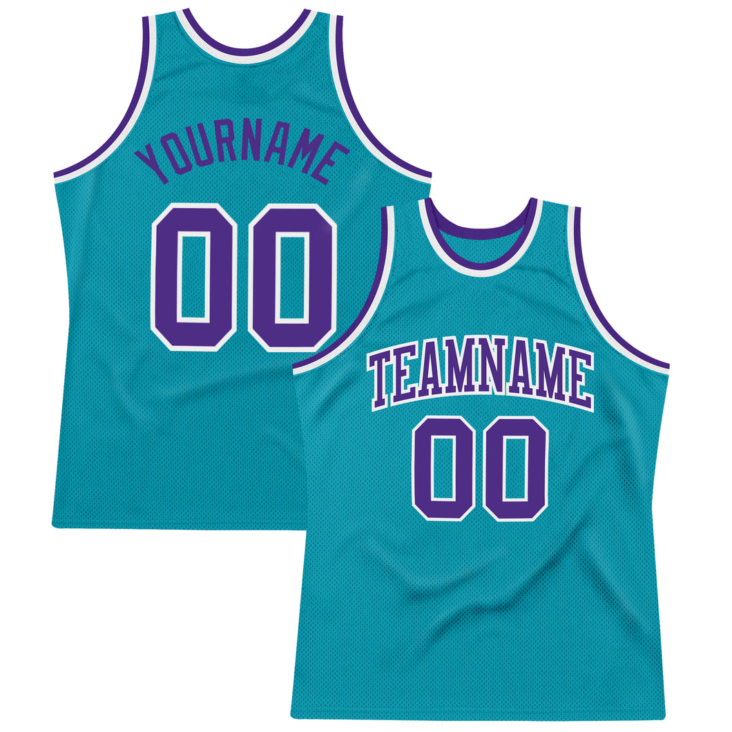 Custom Teal Purple-White Authentic Throwback Basketball Jersey