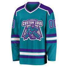 Laden Sie das Bild in den Galerie-Viewer, Custom Teal Purple-White Hockey Jersey
