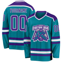 Laden Sie das Bild in den Galerie-Viewer, Custom Teal Purple-White Hockey Jersey
