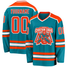Load image into Gallery viewer, Custom Teal Orange-White Hockey Jersey
